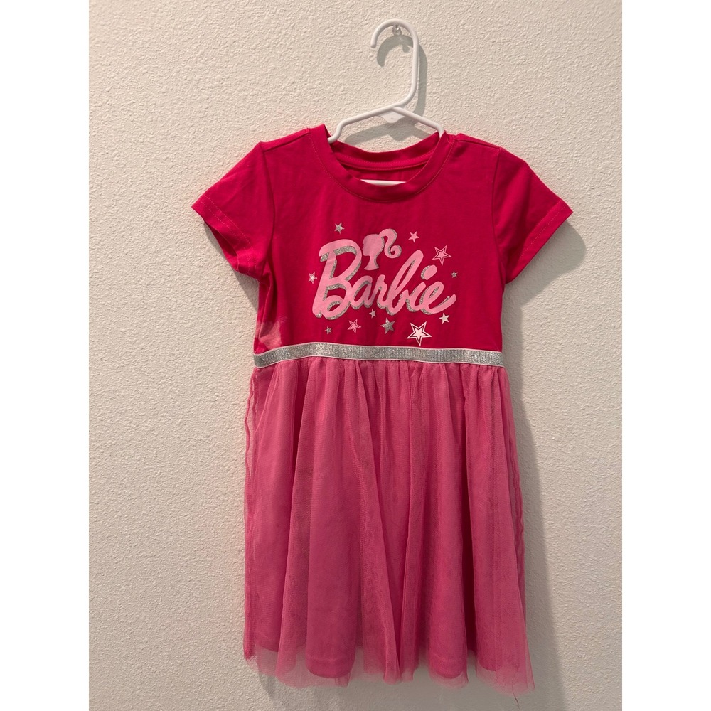 Girls Barbie‎ Pink Tulle Skirt Dress Size 6 Short Sleeve Sparkle Glitter